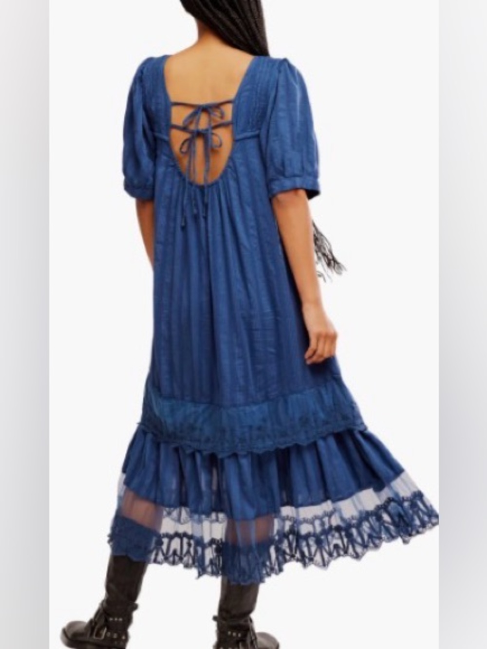 SOLD. FREE PEOPLE Calder Midi Dress in Skipper Blue / Navy Blue size small - Picture 4 of 15
